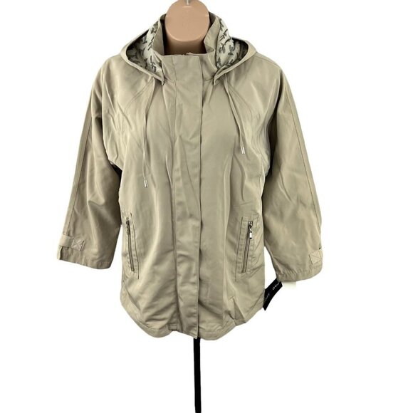 Stadium Jacket Plus Size 1X Water Resistant Detachable Hood NWT Pao Sport Beige - Picture 1 of 9